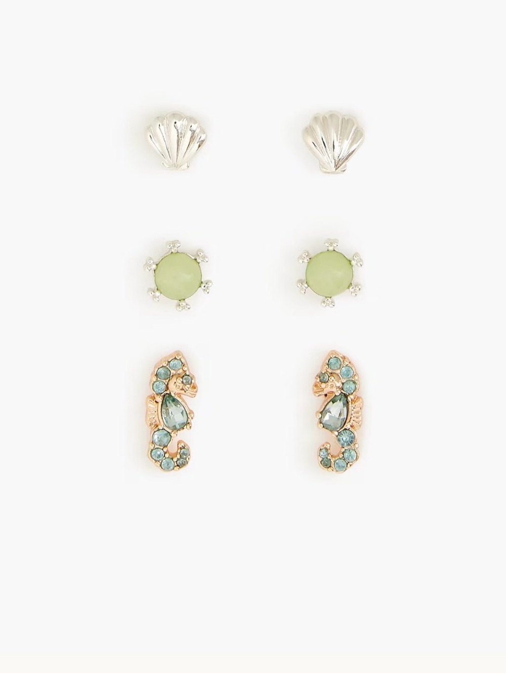 NWT Crew cut Girls' sea critter stud earrings pack-of-three